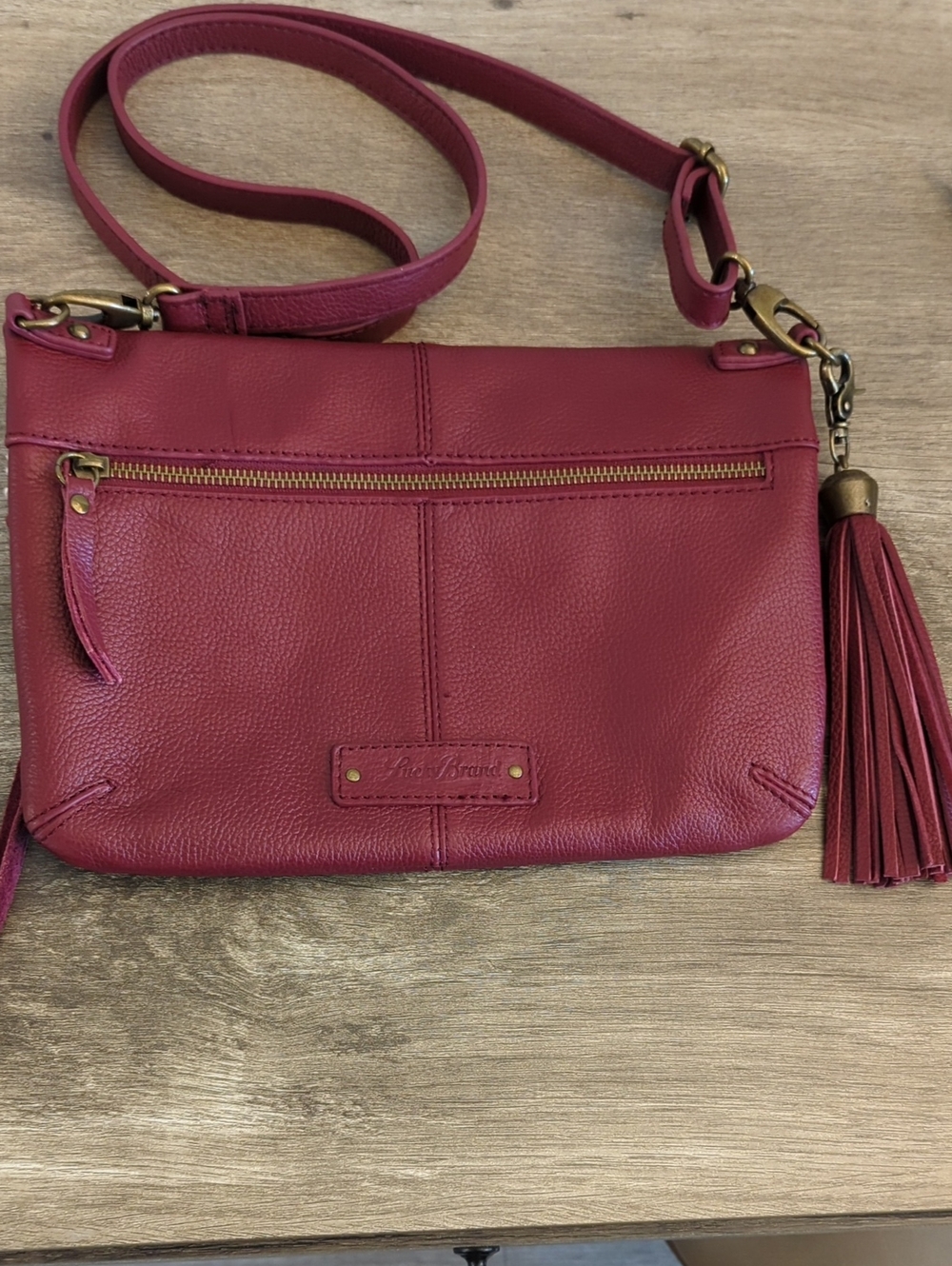 Lucky Brand Pebble Leather Tassel Crossbody Bag - Deep Magenta / Berry